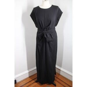MODERN CITIZEN 1X Black Fei Organic Cotton Spandex Tie Waist Maxi Dress